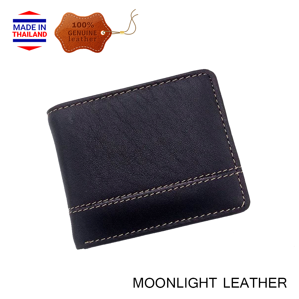 กระเป๋าสตางค์หนังวัวแท้ 100% ฝีมือไทย แบรนด์ MOONLIGHT ไซส์เล็กแต่ใส่แบงค์พันได้ สีดำ นิ่ม ทนทาน ไม่ลอกร่อน มีกล่องให้