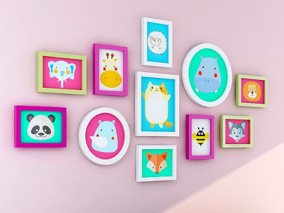 ชุดกรอบรูปติดผนัง PVC11 (Cartoon) กรอบรูป 11 ชิ้น พร้อมรูปภาพตามแบบและวัสดุติดตั้ง