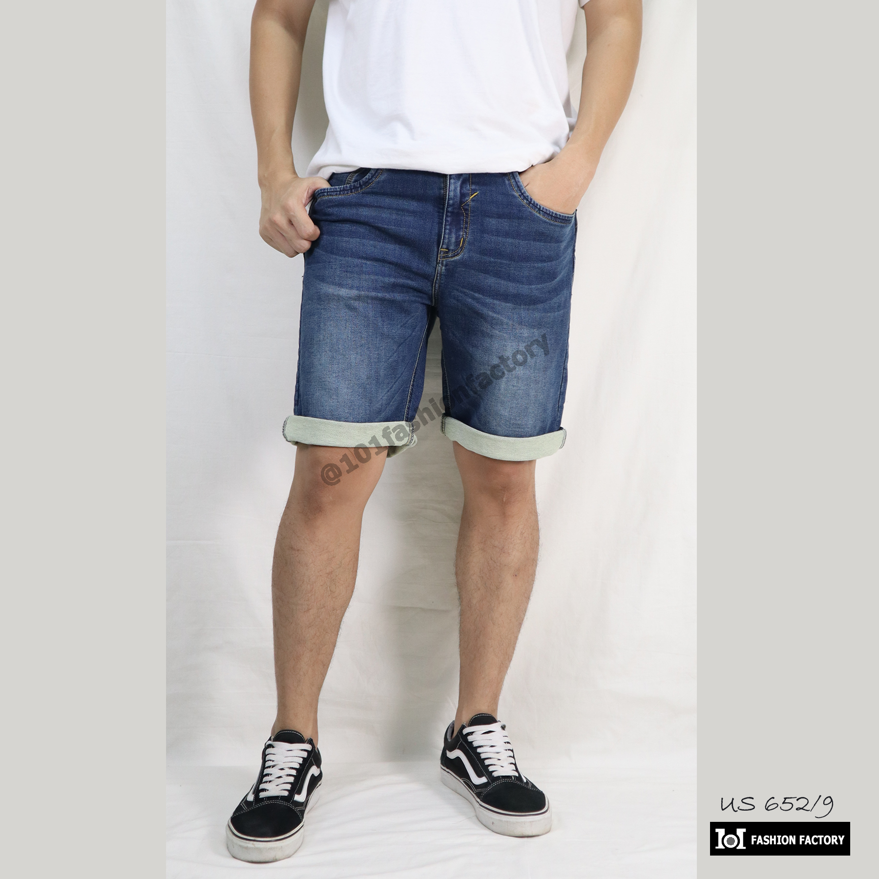 กางเกงยีนส์ขาสั้น US652/9 ยีนส์ผ้ายืดแฟชั่น ใส่สบาย สีอ่อน | US101