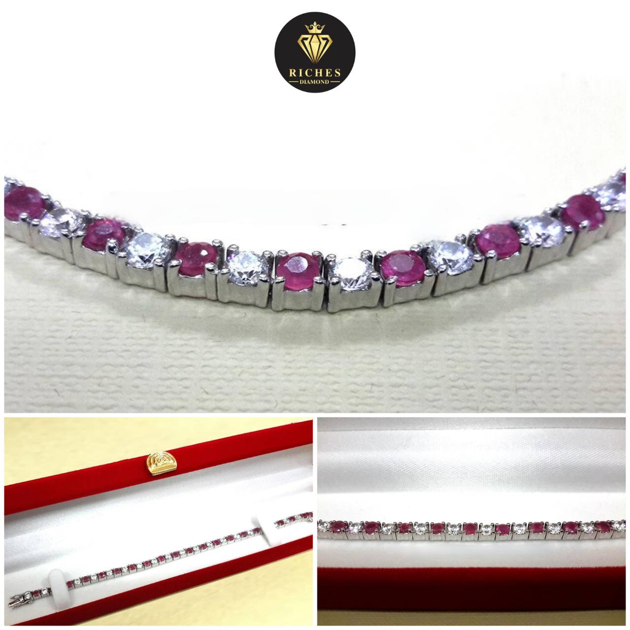 สร้อยข้อมือประดับเพชรแท้ 2.0 cts สลับพลอยทับทิมแท้ 2.10 cts