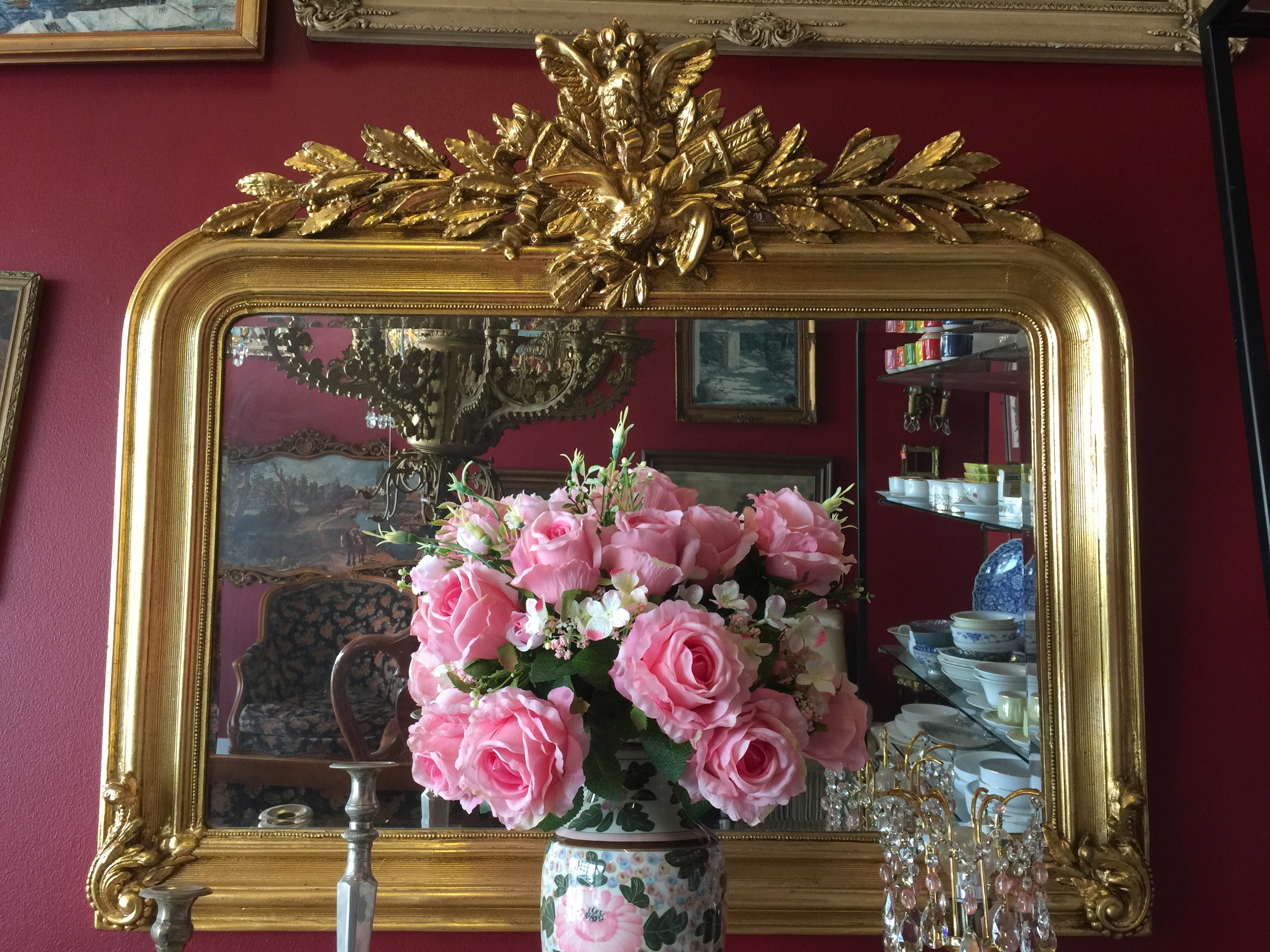 กระจกไม้แกะสลักสีทอง งานฝรั่งเศส