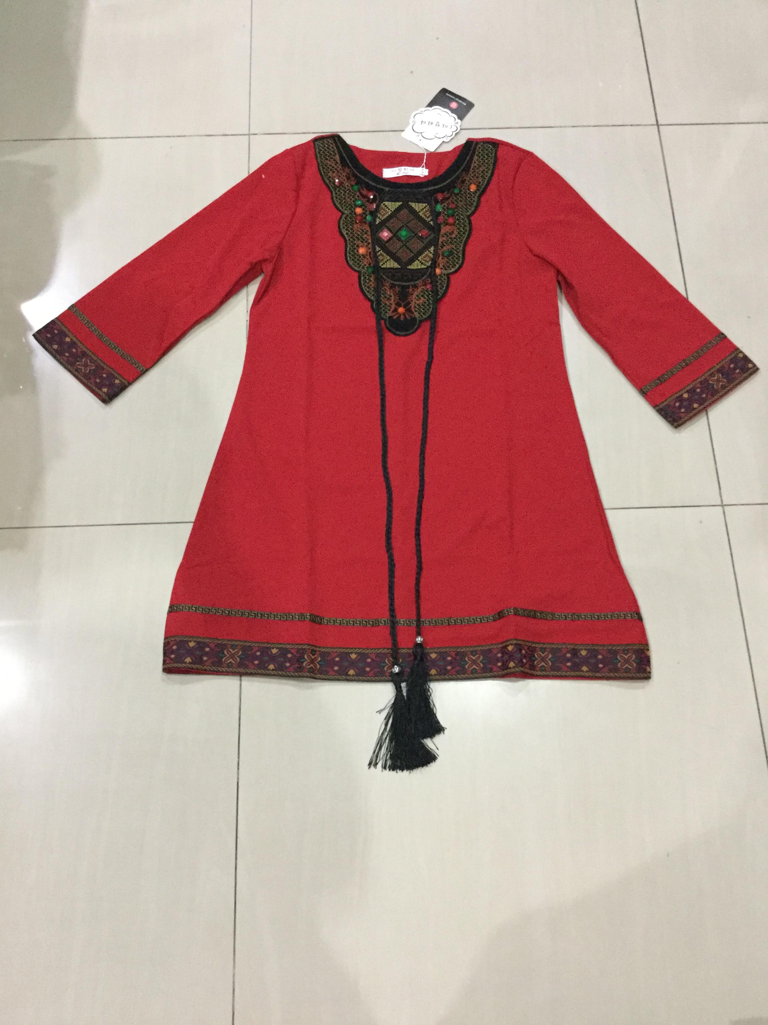 เดรสสีแดง ผ้าลินิน รหัสLA 45 สินค้าพร้อมส่ง