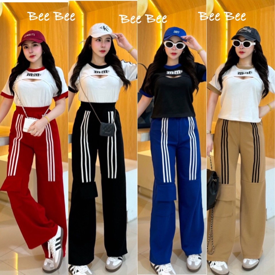 New Collection Set 2 ชิ้น m&m กางเกงแถบหน้ากระเป๋าหน้าสุดชิค Freesize