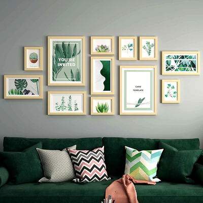 ชุดกรอบรูปติดผนัง I Love Green (Wood12) กรอบรูปไม้สีไม้อ่อน Minimal 12 ชิ้น พร้อมภาพตามแบบและวัสดุติดตั้ง