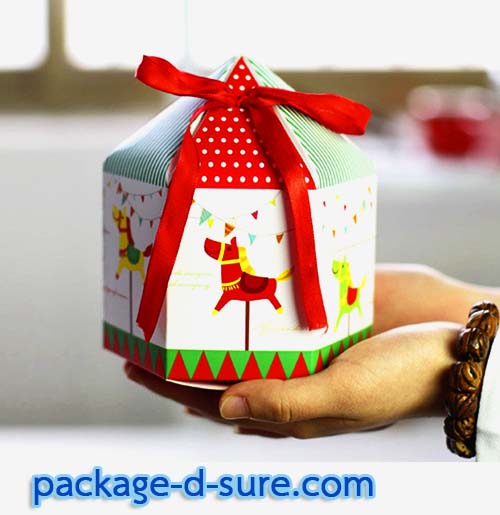 กล่อง 6 เหลี่ยม ฐานกว้าง 12 ซม. ลายม้าหมุน ไซส์ใหญ่