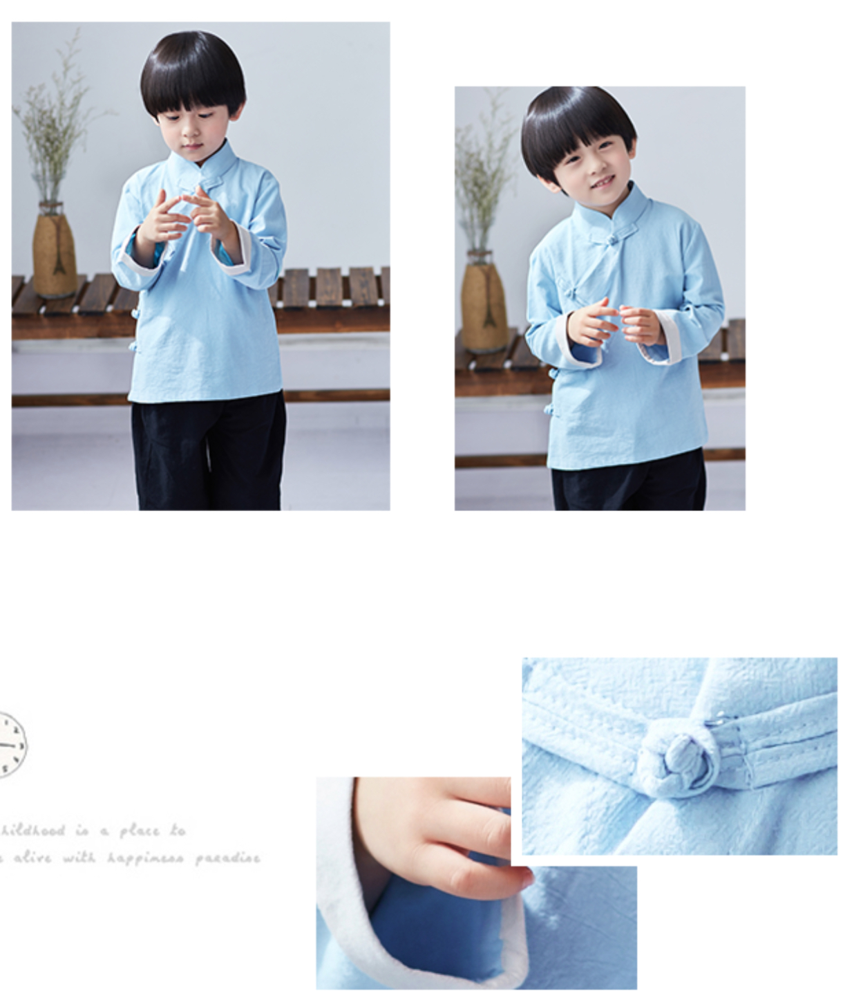 ชุดจีนเด็กชาย สีฟ้า ผ้าฝ้าย รหัส BBB65 สินค้าพร้อมส่ง