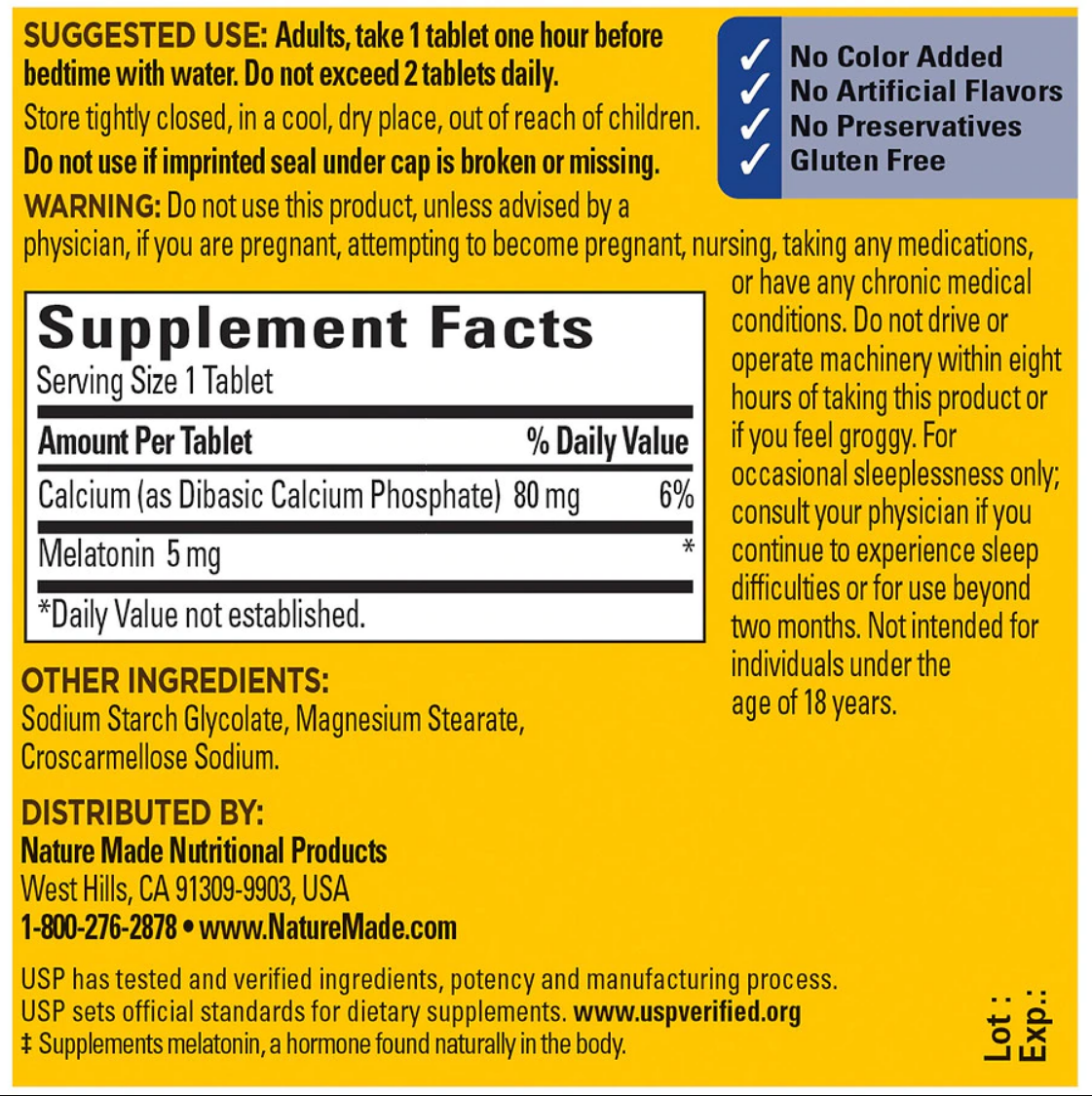 Nature Made Melatonin 5mg 90 เม็ด หมดอายุ 10/2026