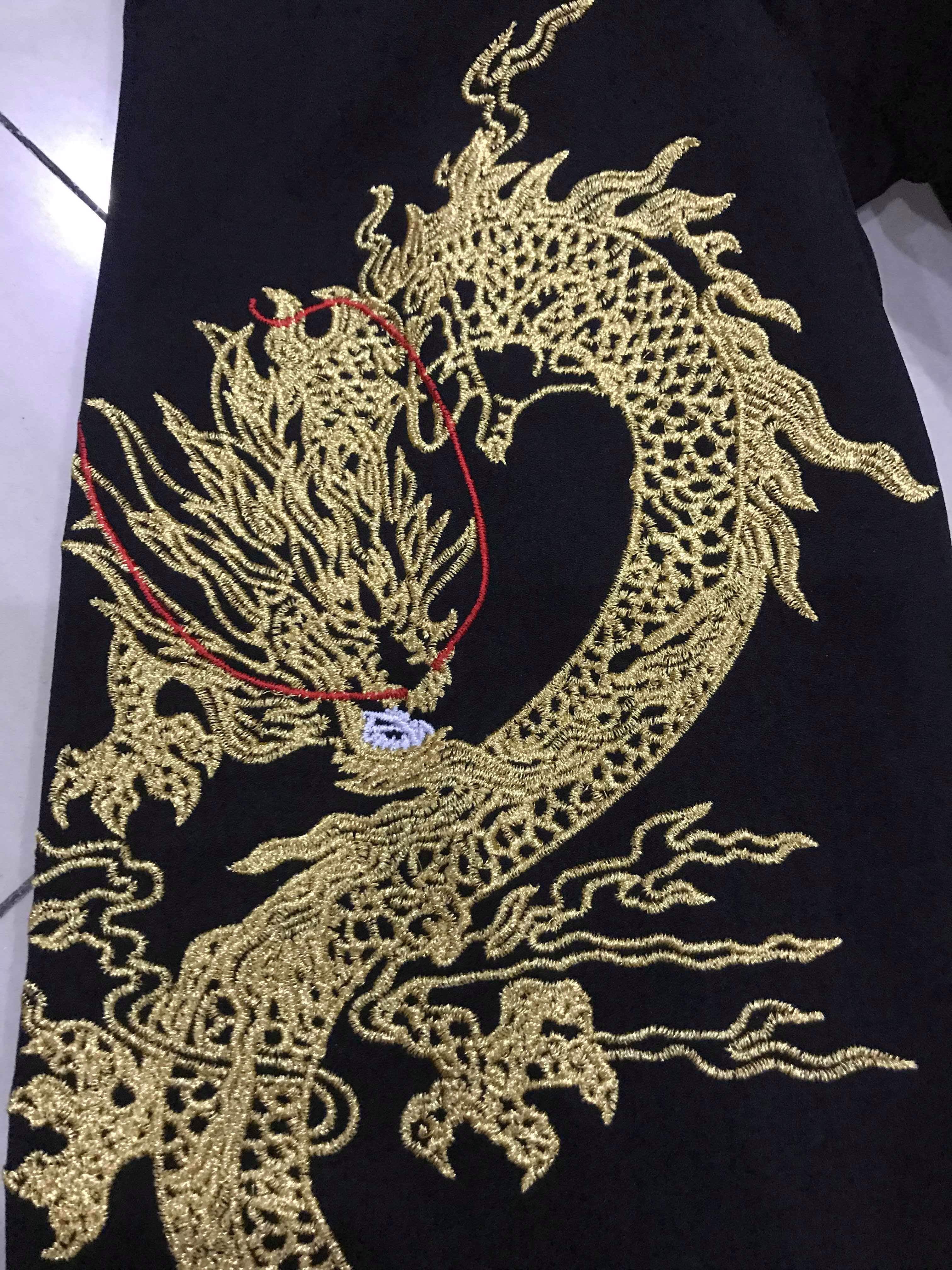 เสื้อจีนชายสีดำลายปักมังกรทอง รหัส JK130 สินค้าพร้อมส่ง