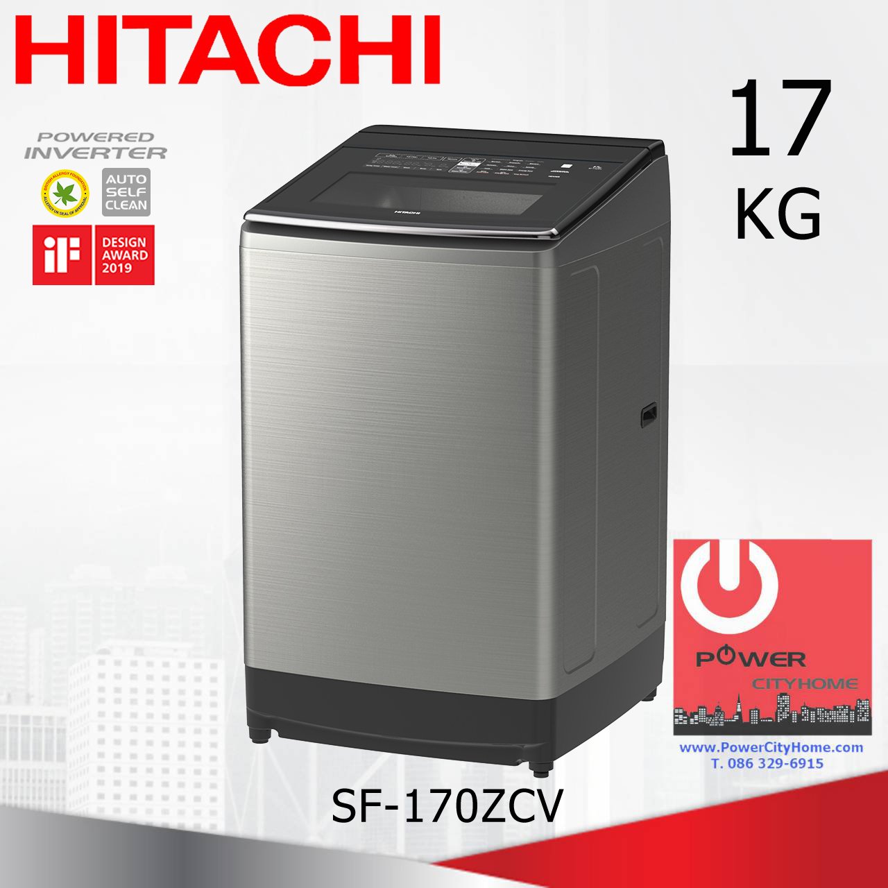 เครื่องซักผ้า Hitachi Dual Jet, Built in Heater 1 ถัง 17 กก. รุ่น SF-170ZCV