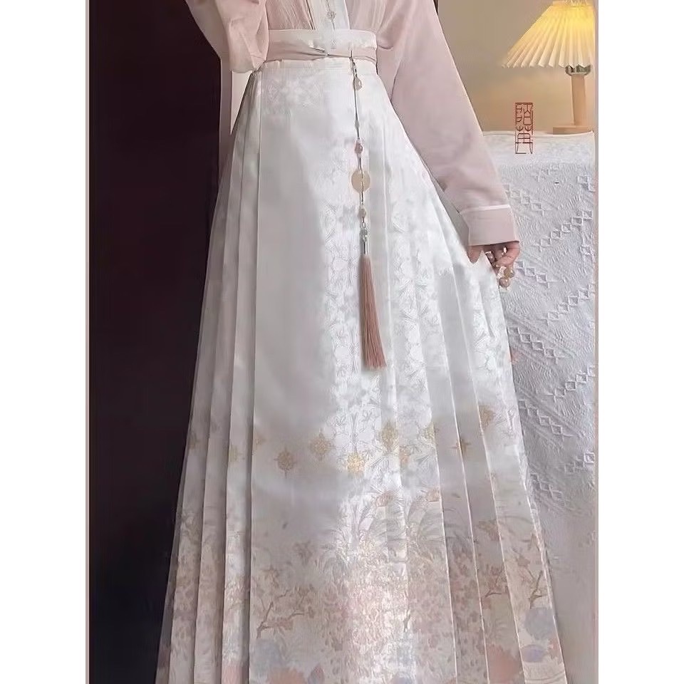 กระโปรงหม่าเมี่ยนยาว สีขาวชมพู รหัส 358