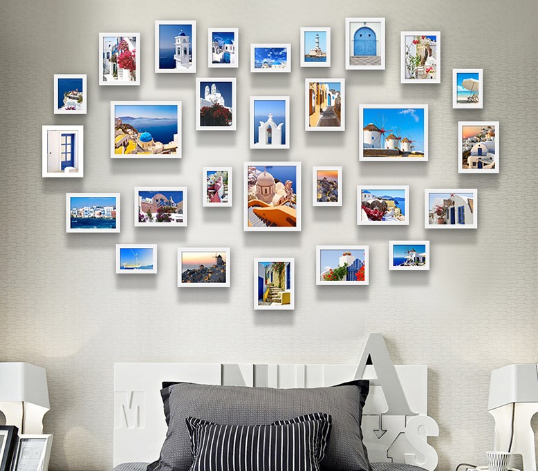 ชุดกรอบรูปติดผนัง White28 กรอบรูปสีขาว 28 ชิ้น พร้อมรูปภาพตามแบบและวัสดุติดตั้ง