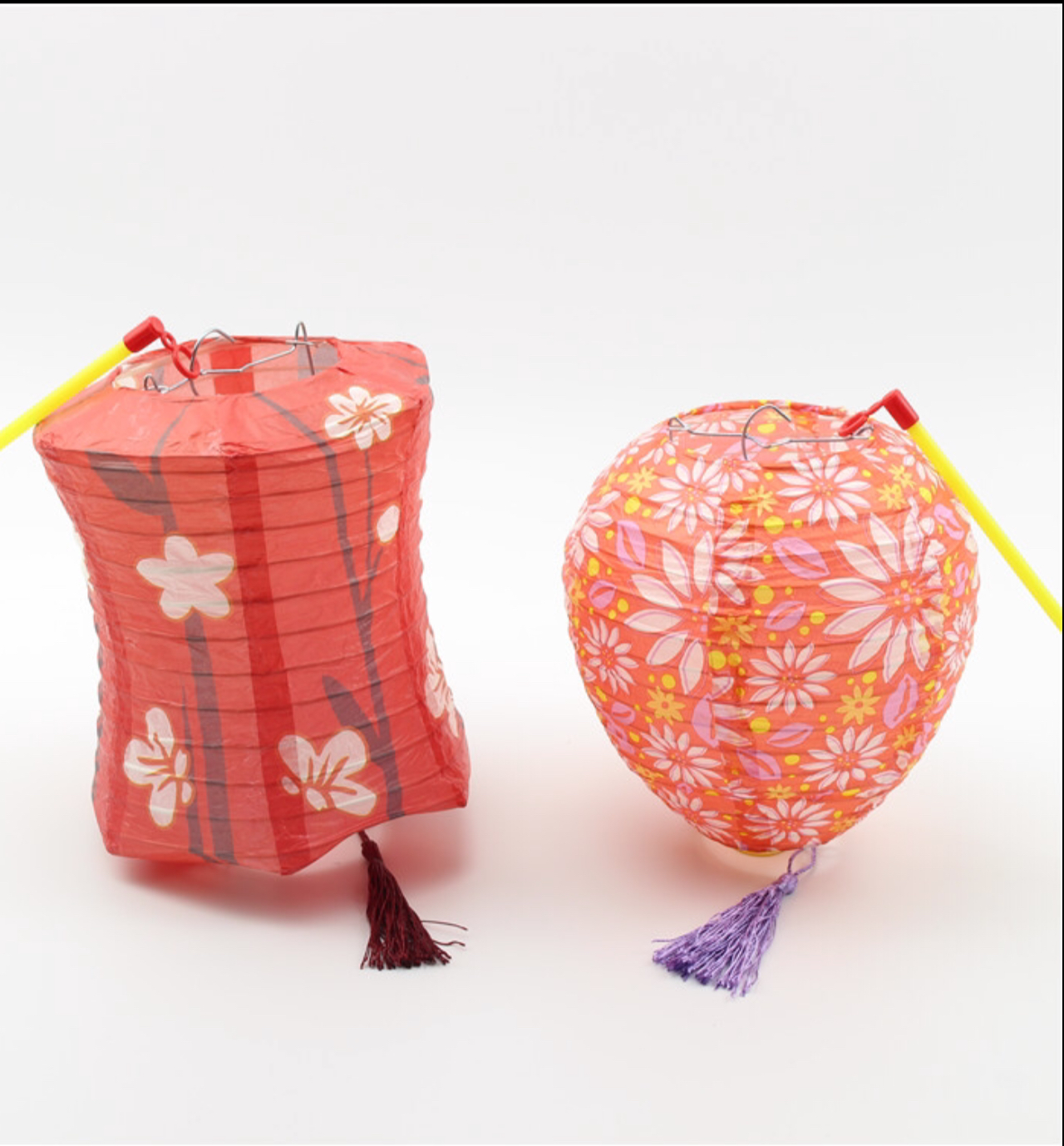 โคมไฟถือ ทรง6เหลี่ยมสีแดงลายดอกไม้ #12