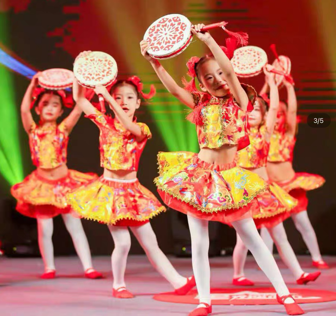 ชุดเต้นเด็กหญิงสีแดงแขนกุด PR42