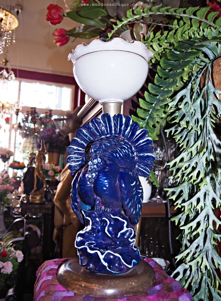 โคมไฟตั้งโต๊ะรูปนกยูงสีนำ้เงิน