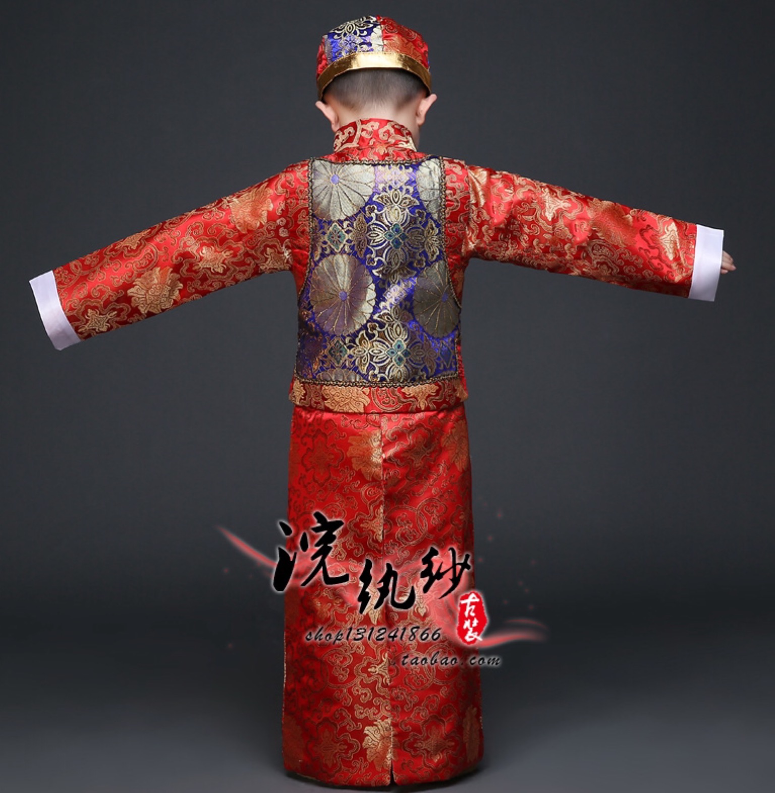 ชุดองค์ชายน้อย สีแดง+เสื้อกั๊กน้ำเงิน รหัส PR 80