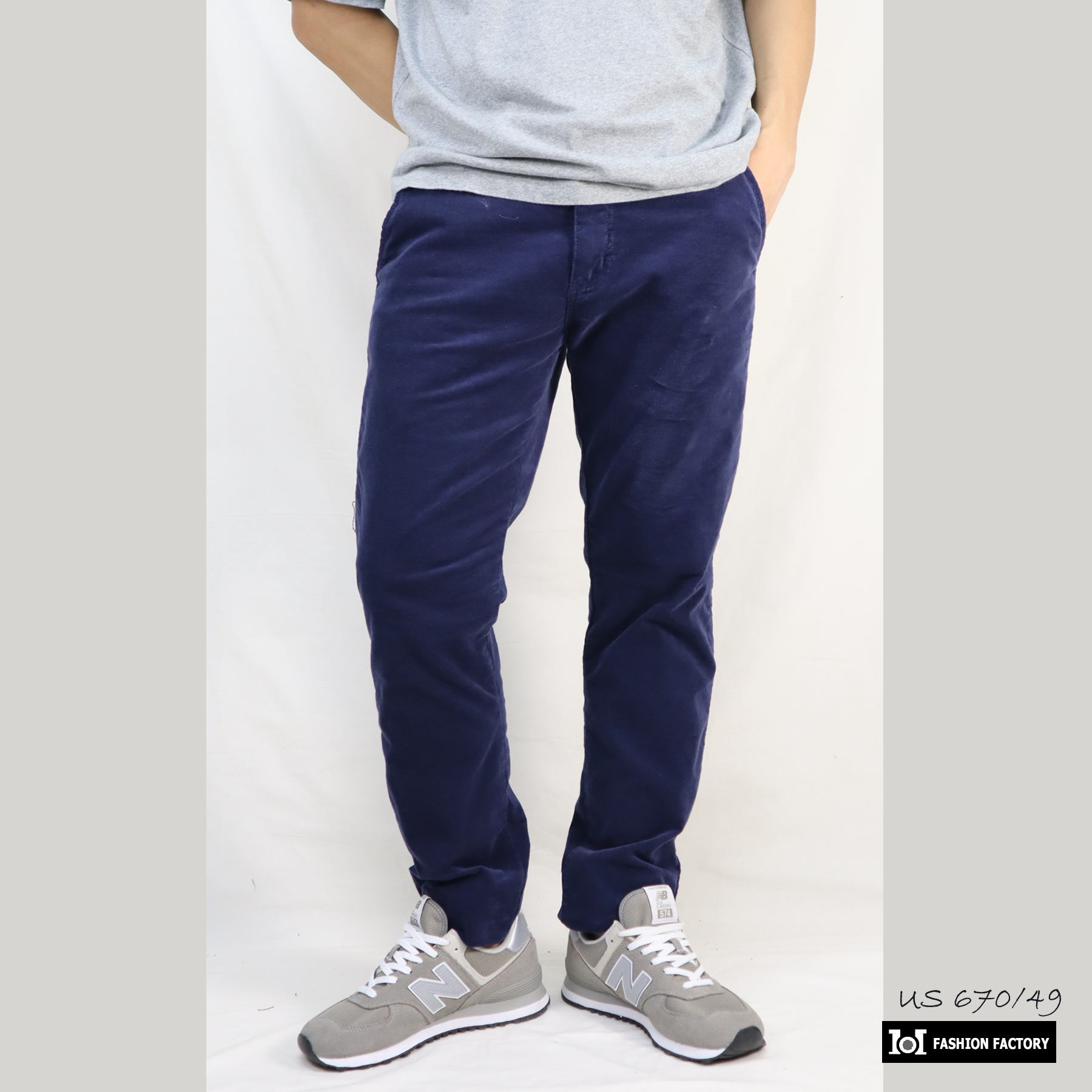 กางเกงขายาวลูกฟูกยืด NO.670/49 Conduroy Pants วินเทจสไตล์ สีกรม | US101
