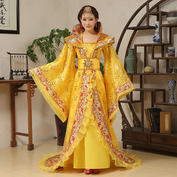 ชุดองค์หญิงราชวงค์ถังสีเหลืองขอบแดง รหัส HN 298 สินค้าพร้อมส่ง