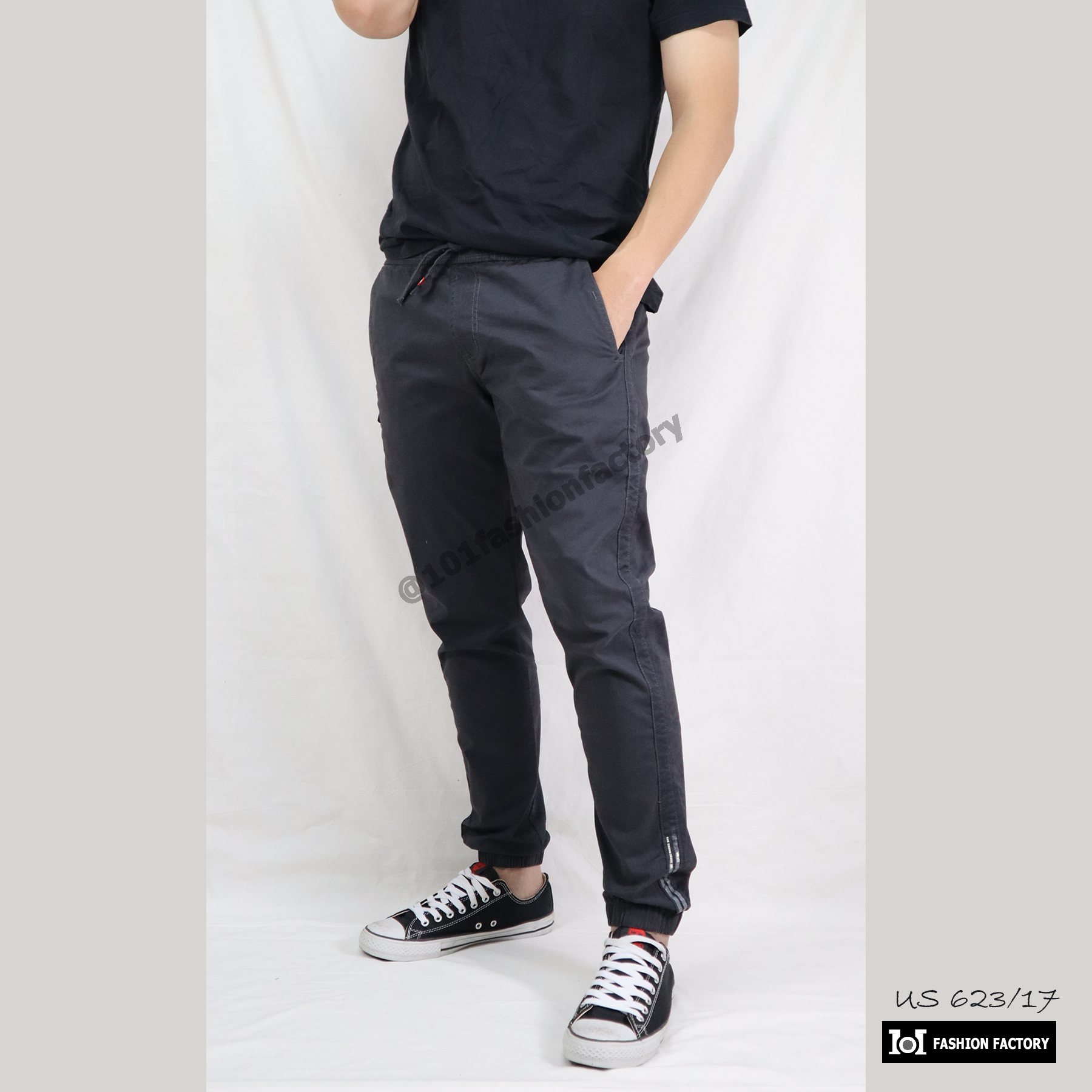 กางเกงจ็อกเกอร์ US623/17 กางเกงJogger Pants คอตตอนยืด สีเทา|US101