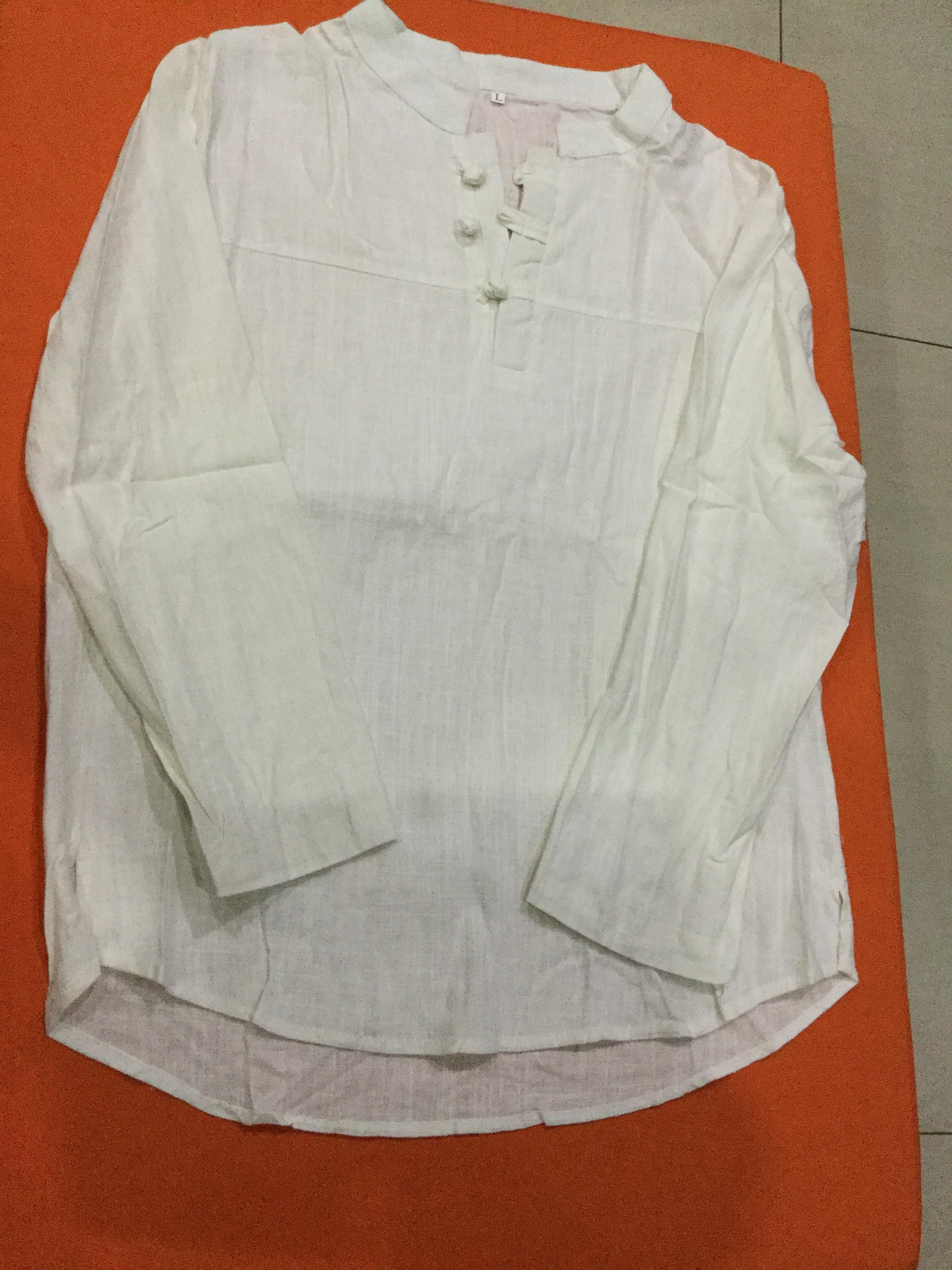 เสื้อผู้ชาย ผ้าลินิน แขนยาว สีขาว รหัส FO 67 สินค้าพร้อมส่ง