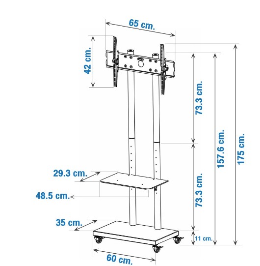 ขาตั้งทีวี พร้อมชั้นวาง 1 ชั้น รุ่น S17 รองรับการใส่ล้อ เลื่อนทีวีขึ้นลงได้ตลอดเสา ล้อล็อคได้ สูง 175 ซ.ม. (รองรับทีวี ขนาด 32-65 นิ้ว) สามารถใส่ทีวีได้ถึง 75 นิ้ว