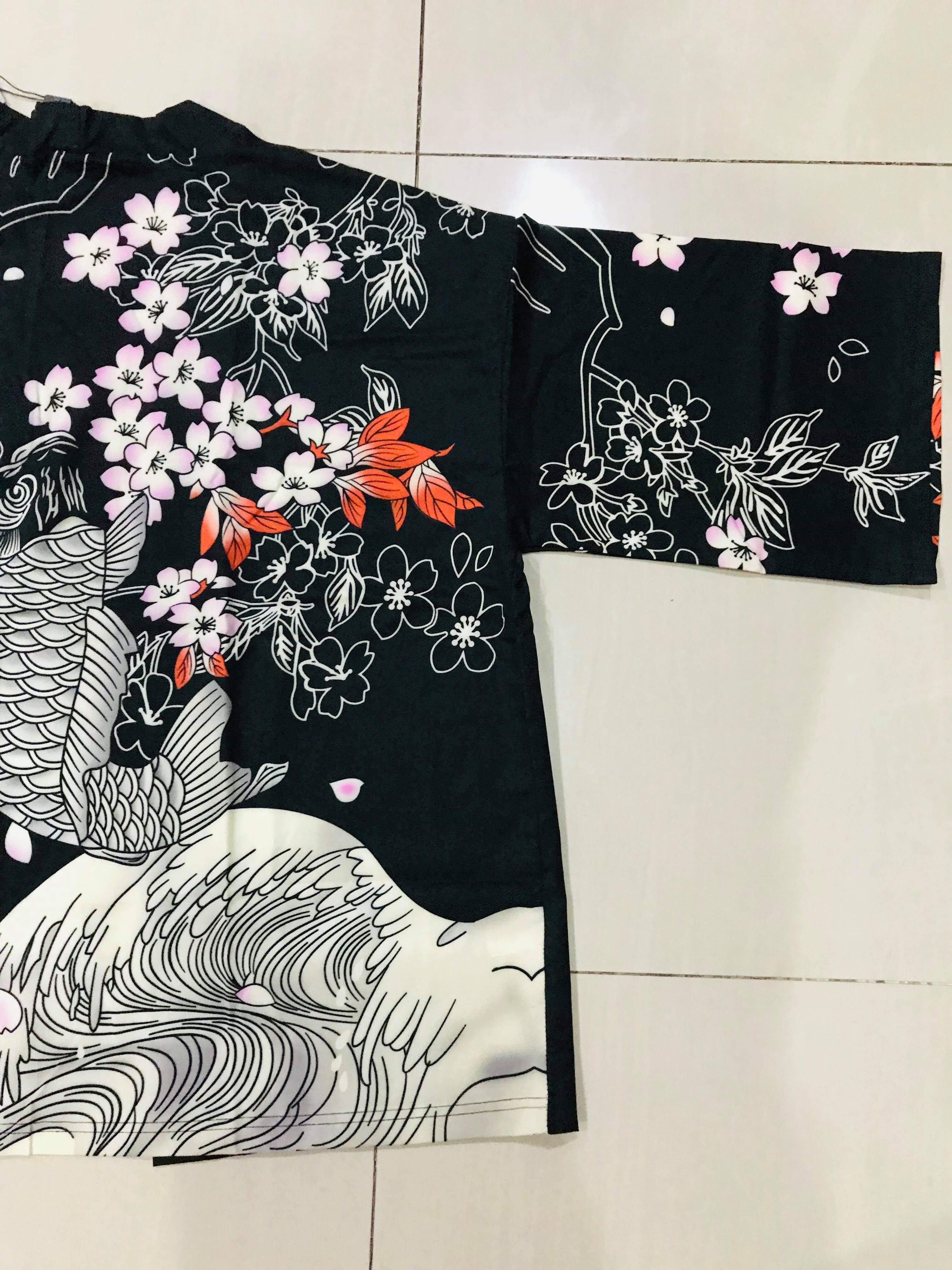 เสื้อแจ๊คเก็ต ผ้าลินิน ลายกิโมโน สีดำ รหัส HOT 60 สินค้าพร้อมส่ง