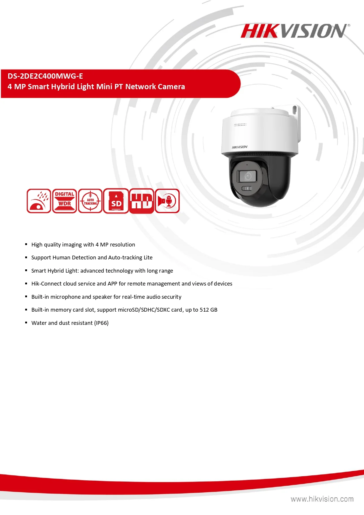 DS-2DE2C400MWG-E 2.8mm 4 MP Smart Hybrid Light Mini PT Network Camera By Vnix Group