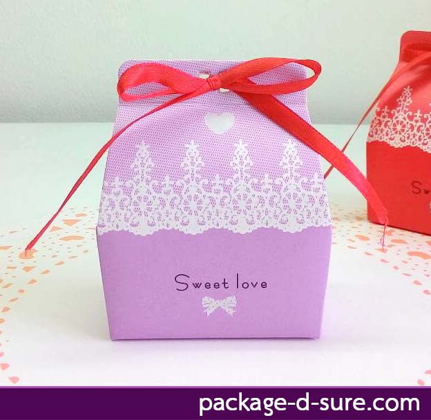 กล่องใส่ของชำร่วย ผูกโบว์ด้านหน้า 4.5x7x4.2 ลาย sweet love