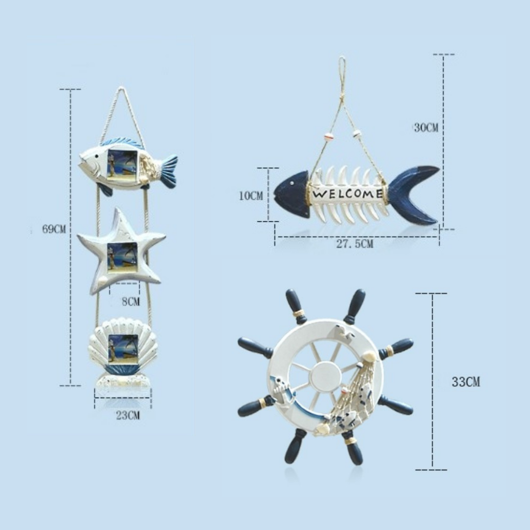 ชุดกรอบรูปติดผนังแนวทะเล Mediteranean8 กรอบรูป 8ชิ้น พร้อมภาพตามแบบและของตกแต่งแนวทะเล