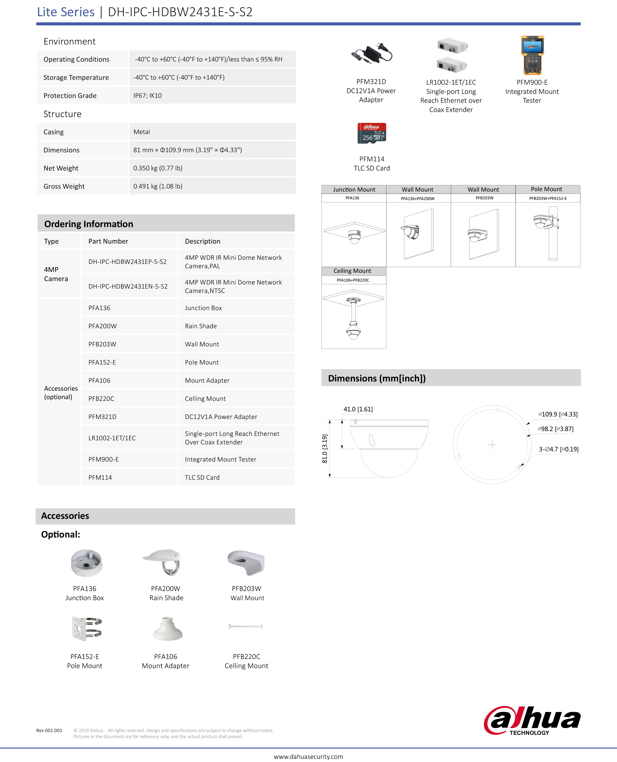 DHU-2431EP-S-S2-36 4MP Dome 3.6mm H.265+ IP67/IK10