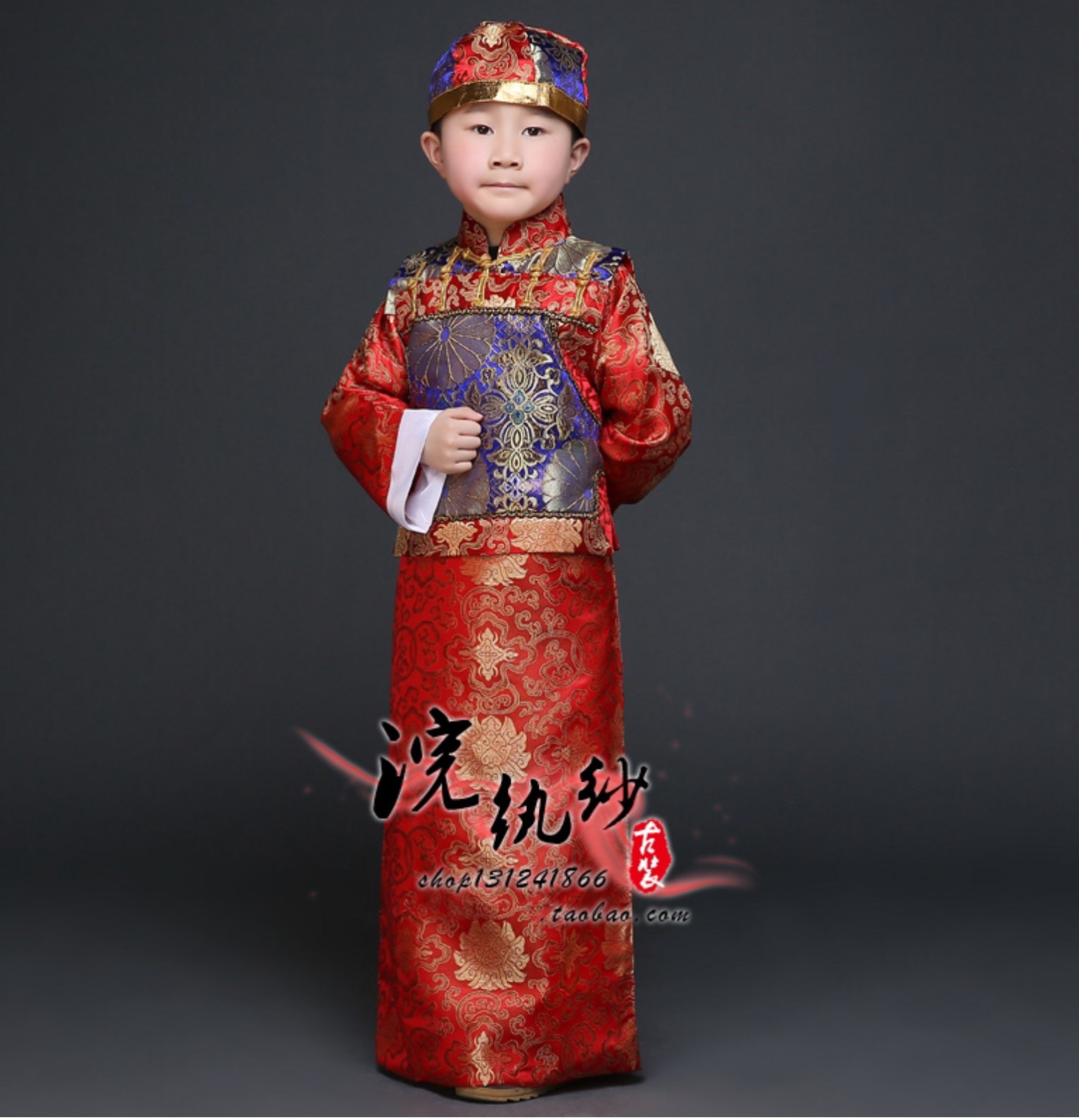 ชุดองค์ชายน้อย สีแดง+เสื้อกั๊กน้ำเงิน รหัส PR 80