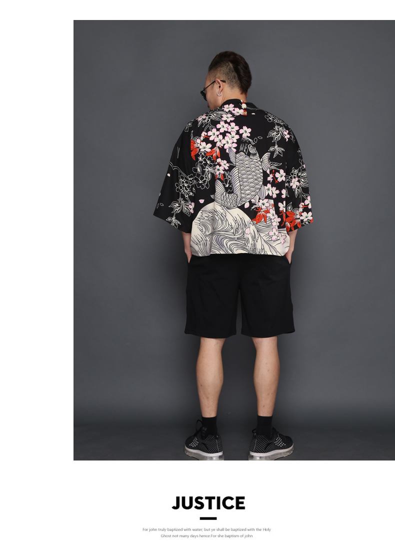 เสื้อแจ๊คเก็ต ผ้าลินิน ลายกิโมโน สีดำ รหัส HOT 60 สินค้าพร้อมส่ง