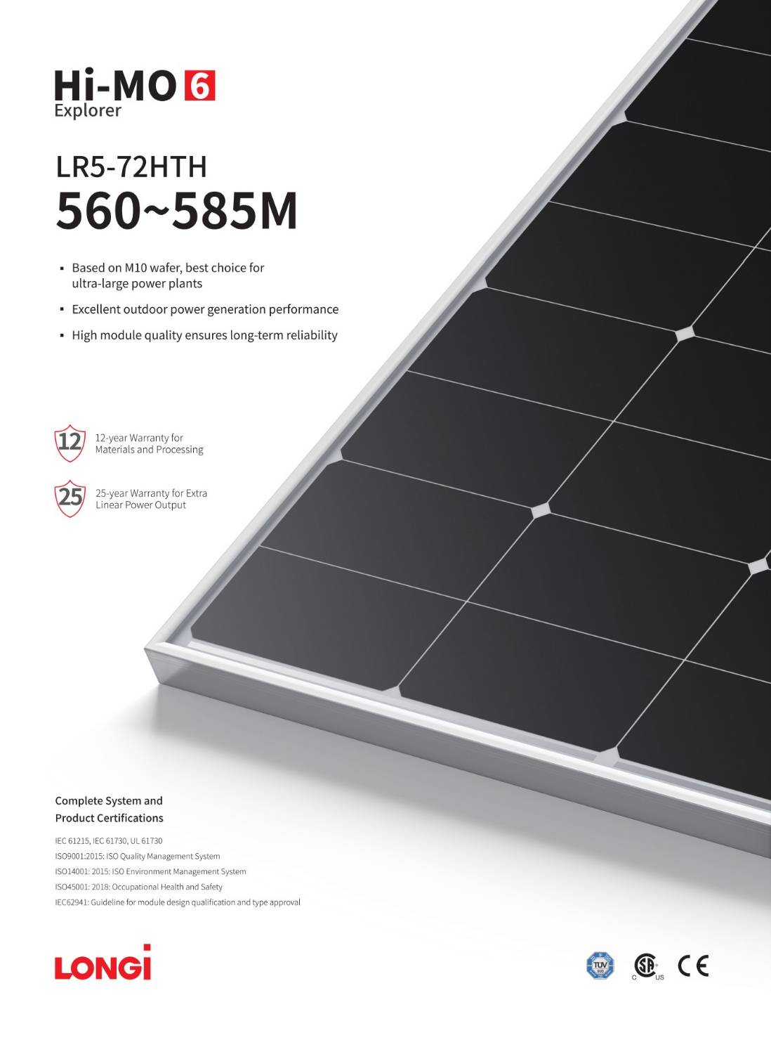 แผงโซล่าเซล Solar Panel Longi Solar 580W HI-mo 6-LR5 รับประกันสินค้า 12 ปี