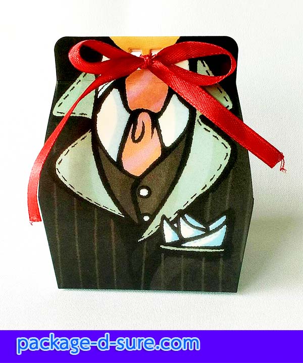 กล่องใส่ของชำร่วย ผูกโบว์ด้านหน้า 4.5x7x4.2 ลายเจ้าบ่าว เจ้าสาว