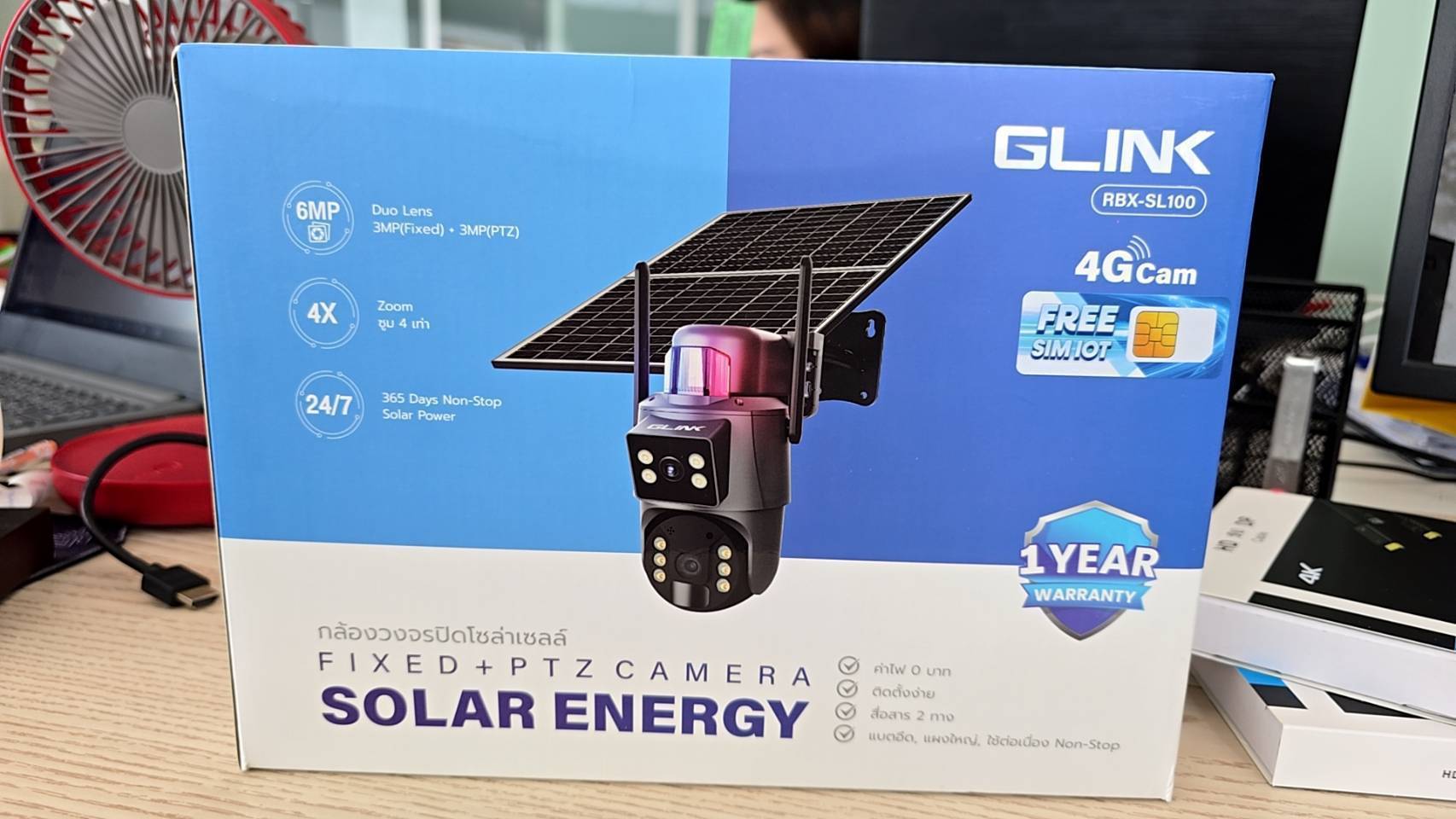 Glink กล้องวงจรปิด 24H Recording Solar 4G dual lens camera CODE : RBX-SL100 18W 18W High efficiency monocrystalline silicon solar panel, cable length 3m.