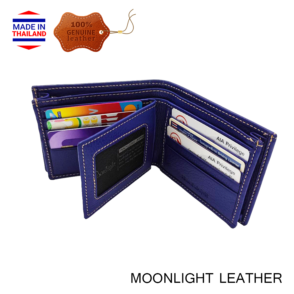 กระเป๋าสตางค์หนังแท้ สีน้ำเงิน เฮงๆ รับโชค ขอบกว้างใส่ตังค์ได้เป็นปึก ก้นไม่มีรู เงินทองไม่รั่วไหล มีกล่องเป็นของขวัญได้