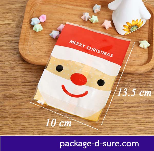 โปรโมชั่น//ถุงซีลกลางขอบเรียบ 10x13.5 ลายหน้าซานต้า หลังเหลืองจุด แพ็ค 100 ใบ