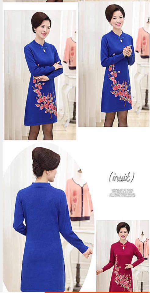 ชุดจีนไหมพรม สั้นสีน้ำเงิน. รหัส FO168