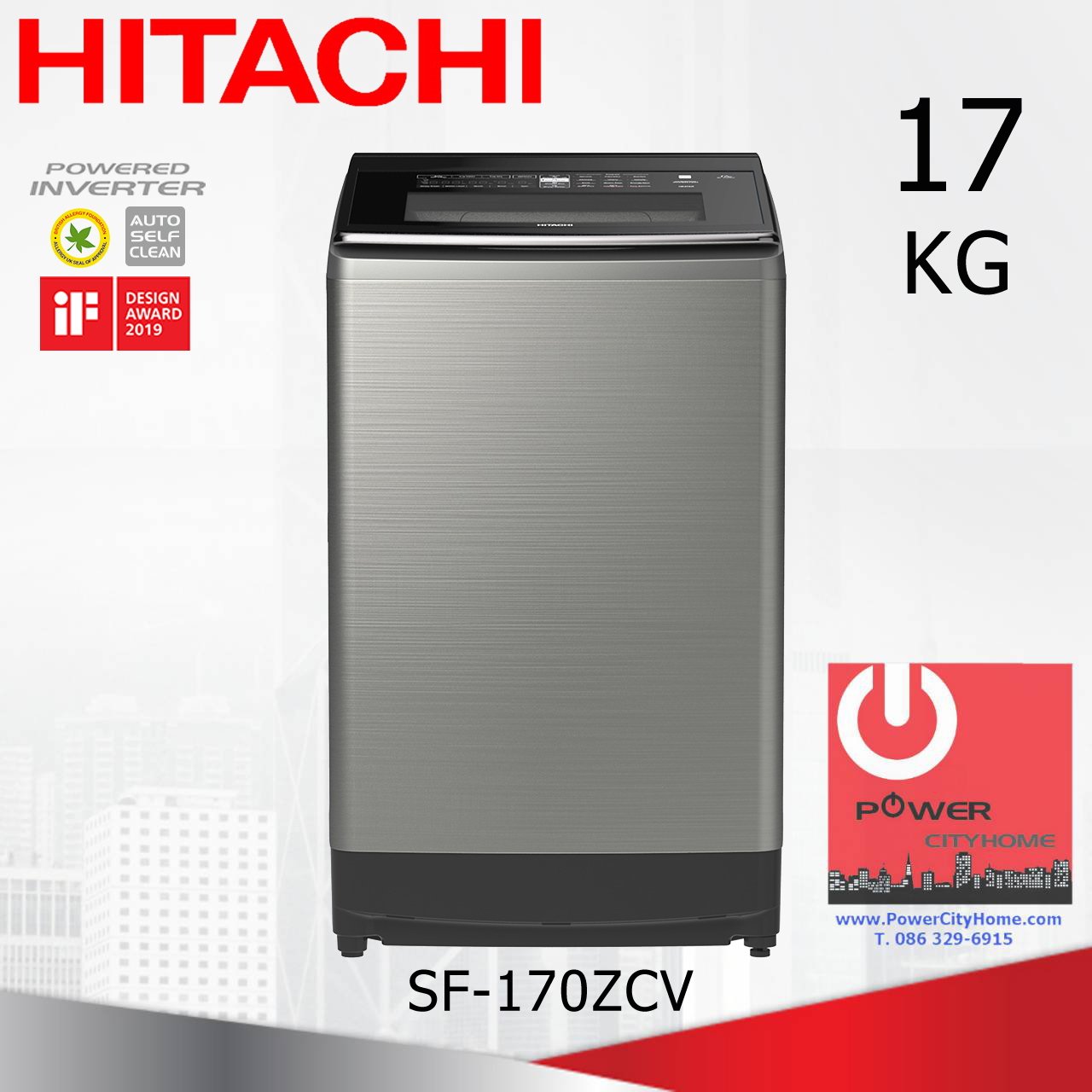 เครื่องซักผ้า Hitachi Dual Jet, Built in Heater 1 ถัง 17 กก. รุ่น SF-170ZCV
