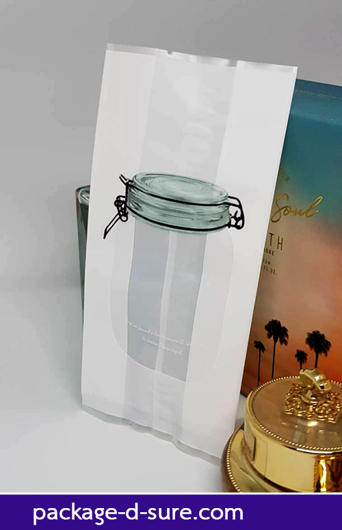 ถุงซีลกลางขยายข้าง ขาวทึบ ลายขวดโหล 7x15+4 แพ็ค 100 ใบ