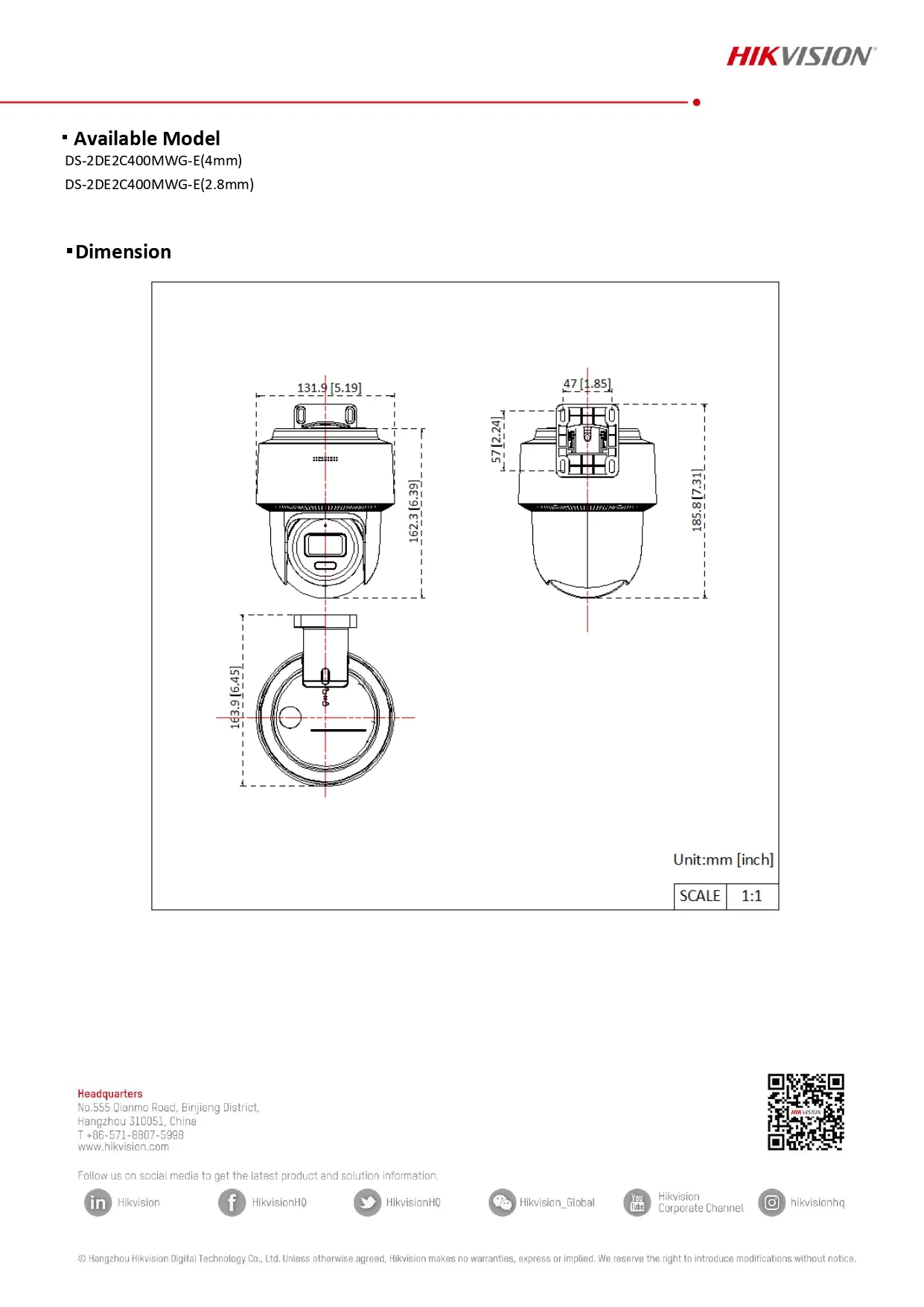 DS-2DE2C400MWG-E 2.8mm 4 MP Smart Hybrid Light Mini PT Network Camera By Vnix Group