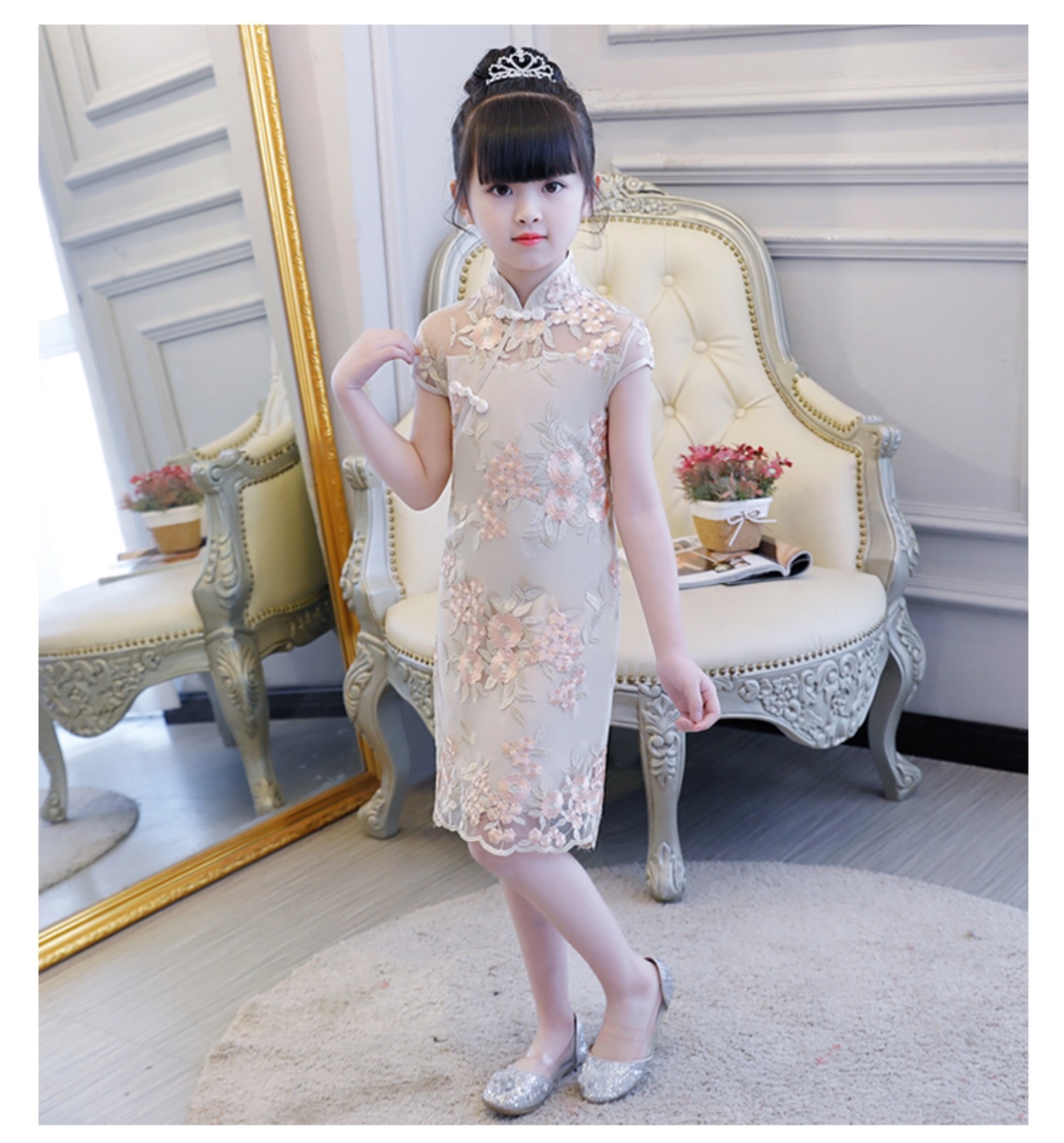 เดรสลูกไม้ สีเบจ รหัส LY. 89 สินค้าพร้อมส่ง