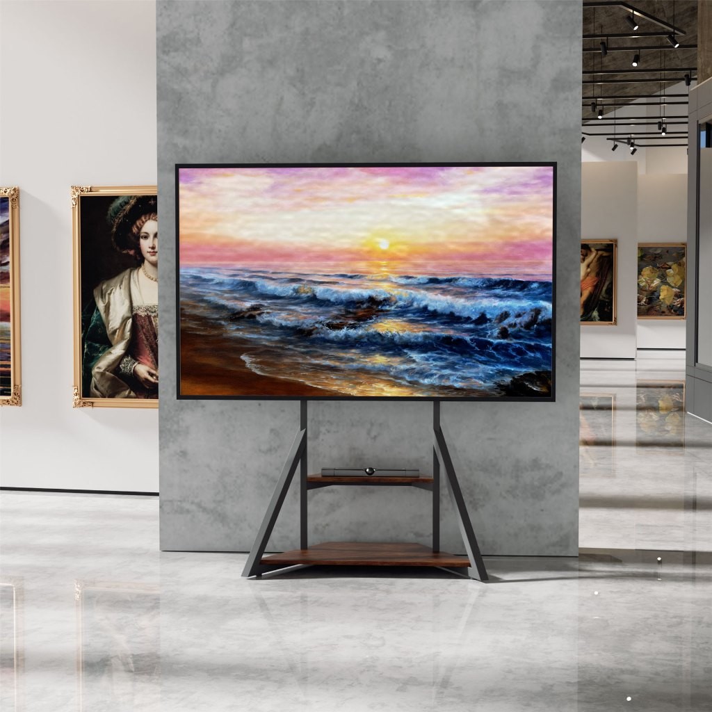 ขาตั้งทีวีตั้งพื้นขาตั้งพื้นทีวีอุตสาหกรรมพร้อมชั้นวางไม้ 2 ชั้นปรับความสูงได้ขาตั้งทีวีสำหรับทีวี LCD LED ขนาด 40-75 นิ้ว ประกอบใช้งานได้เองง่ายๆ!!!