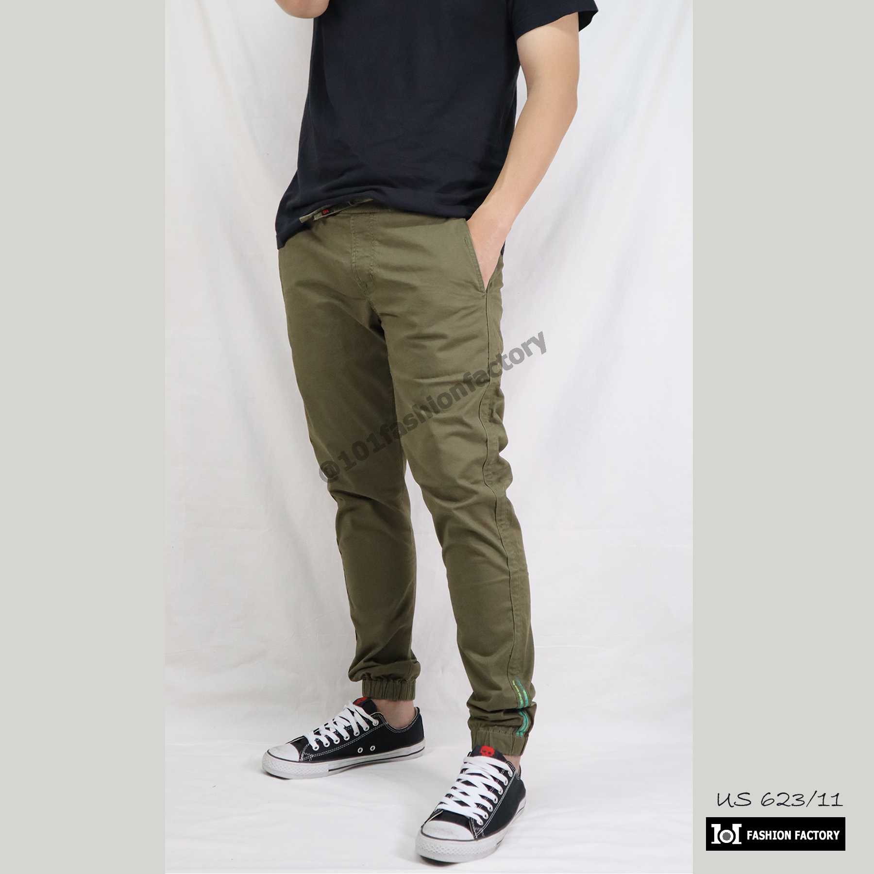 กางเกงจ็อกเกอร์ US623/11 กางเกงJogger Pants คอตตอนยืด สีขี้ม้า|US101
