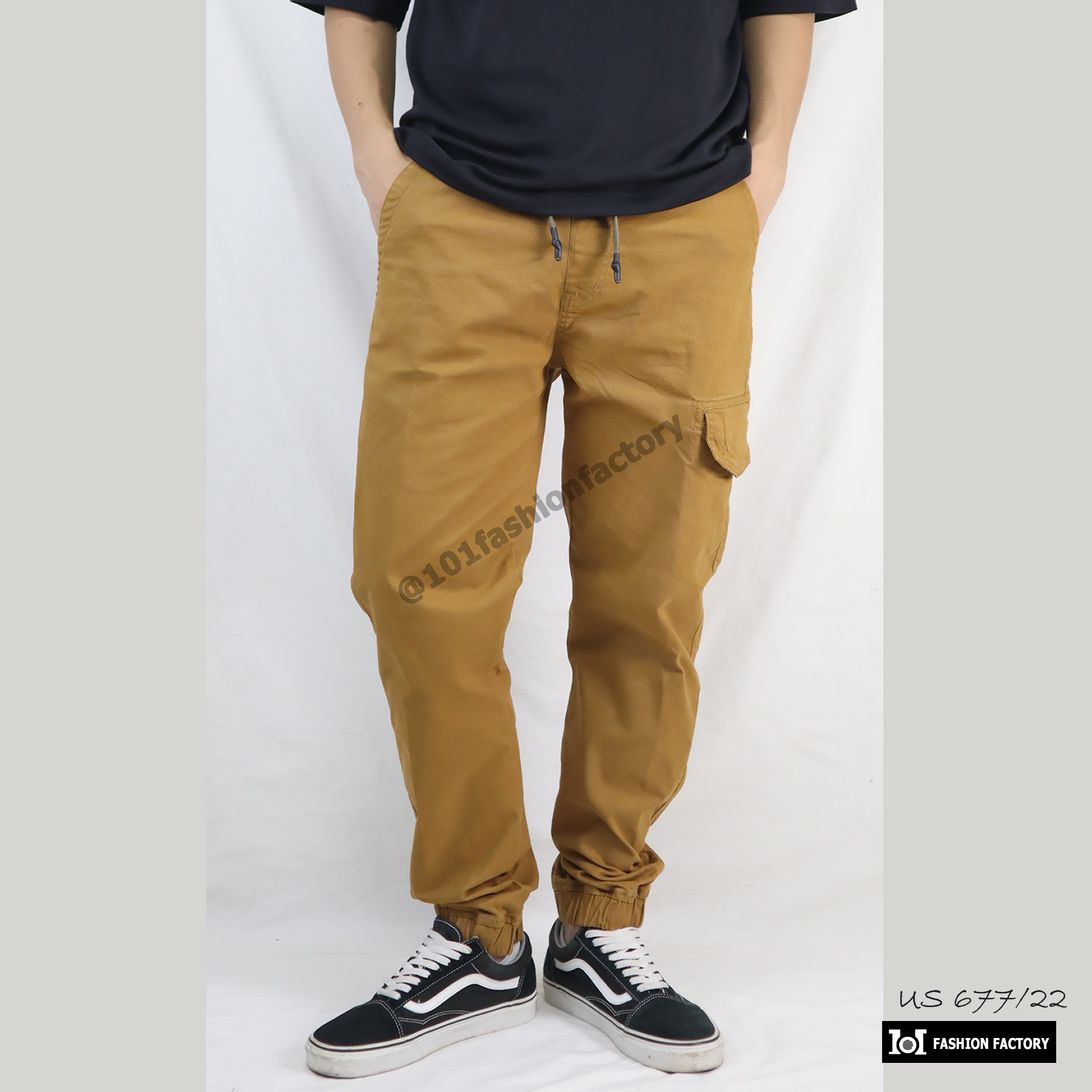 กางเกงขาจั้มคาร์โก้ No.677/22 Legular Fit กระเป๋าข้างผ้ายืดคล่องตัว สีกากีทอง | US101