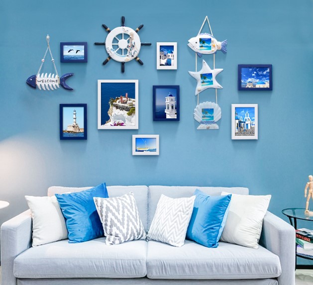 ชุดกรอบรูปติดผนังแนวทะเล Mediteranean8 กรอบรูป 8ชิ้น พร้อมภาพตามแบบและของตกแต่งแนวทะเล