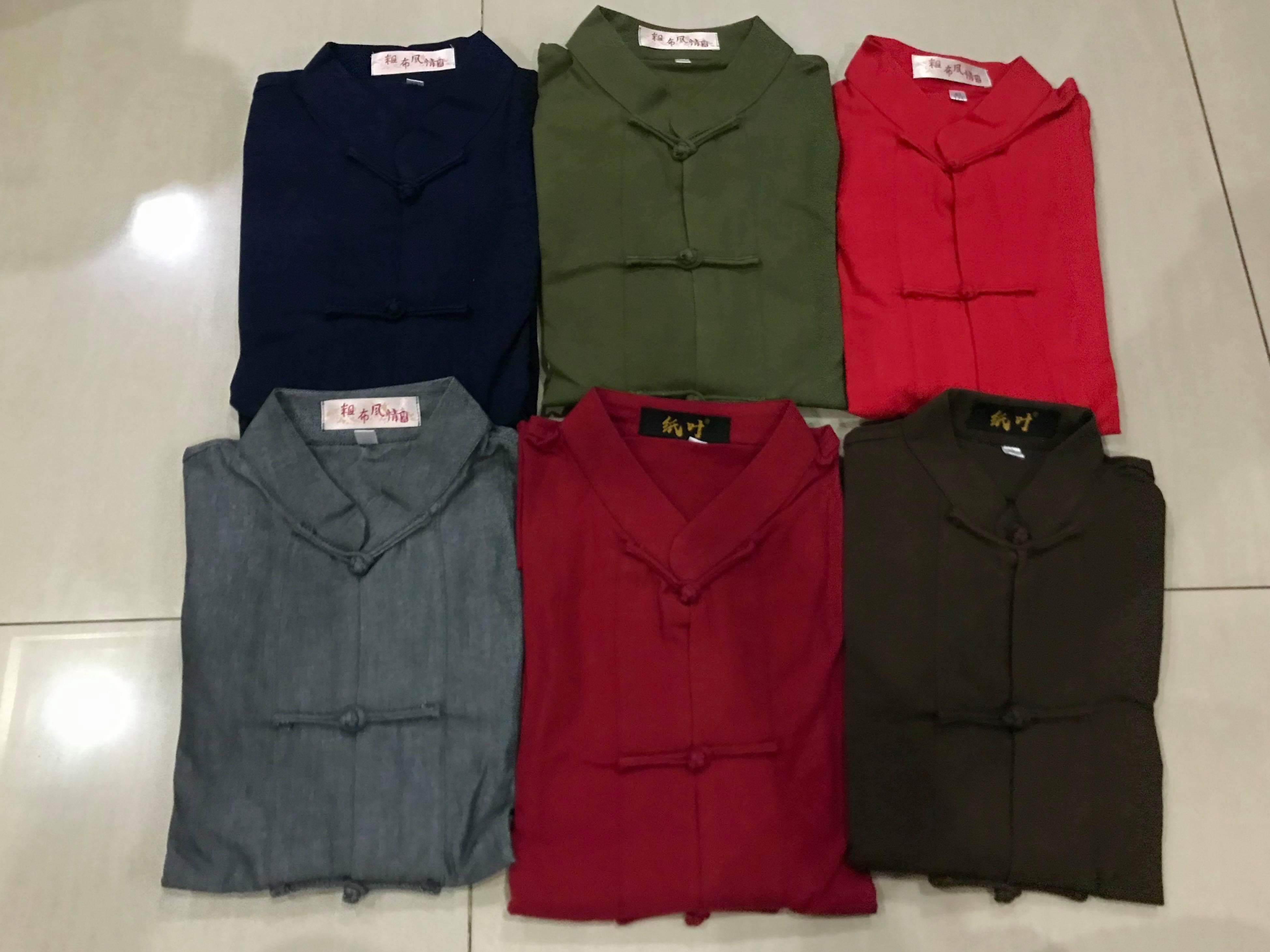 เสื้อจีนชาย ผ้าฝ้ายผสมลินิน สีแดงเข้ม รหัส SIX39 สินคัาพร้อมส่ง