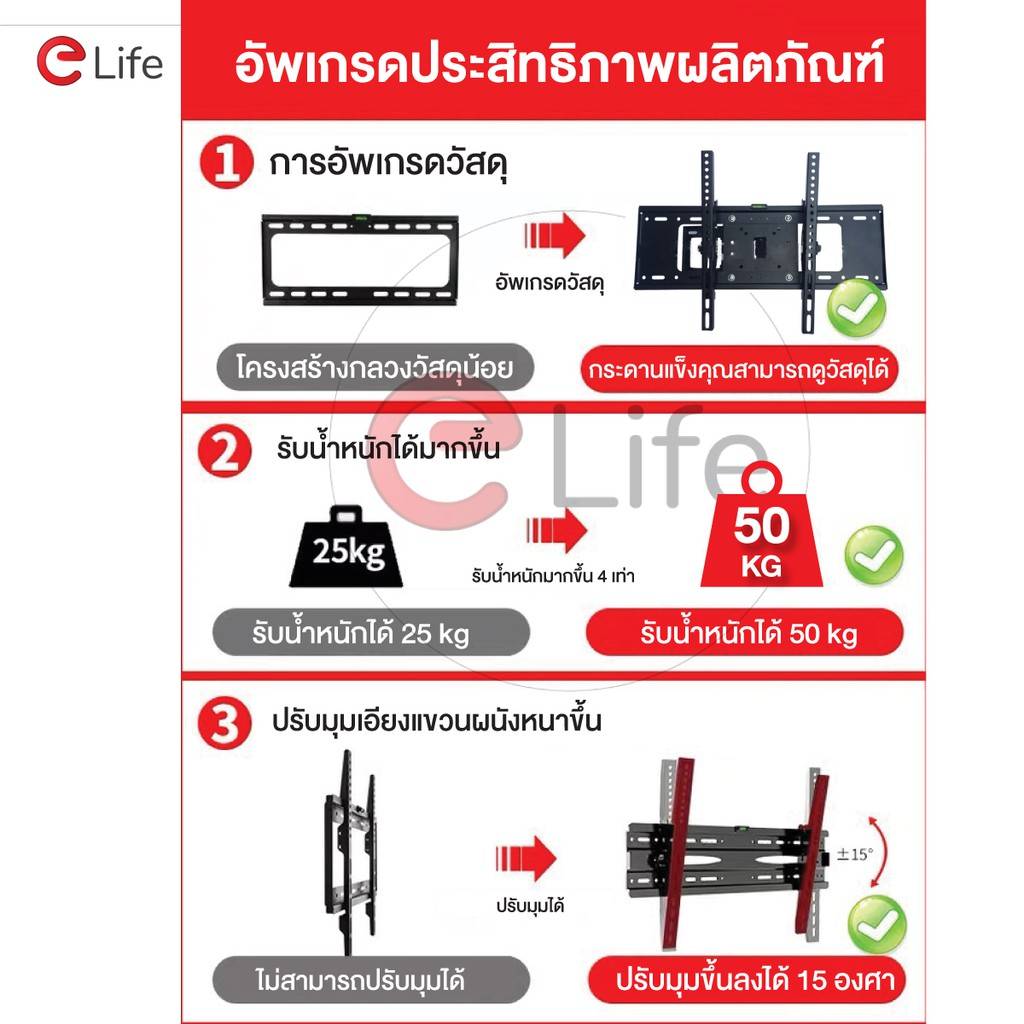 Elife ขาแขวนทีวีติดผนัง รุ่น WMB3270 ติดผนังปรับก้มเงยได้ สำหรับทีวีขนาด 24-70 นิ้ว LCD,LED,Plasma มีน็อตสำหรับติดตั้ง