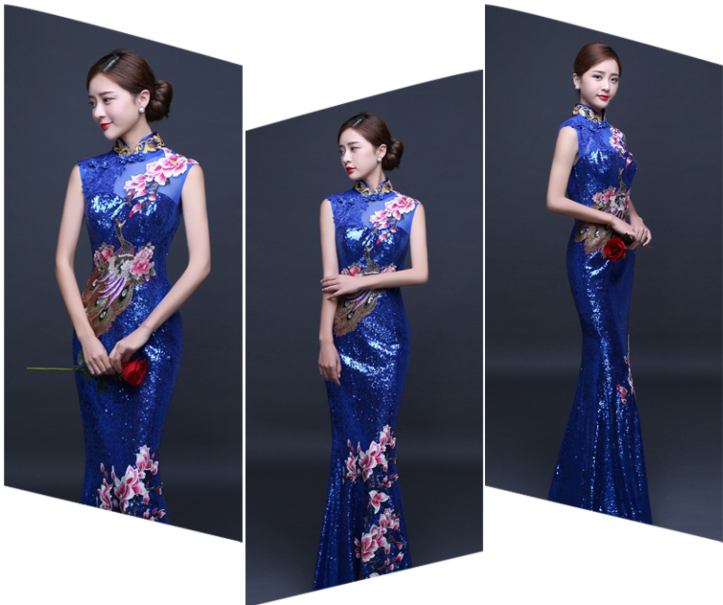 กี่เพ้ายาวสีน้ำเงิน รหัส S. 166 สินค้าพร้อมส่ง