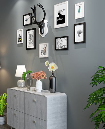 ชุดกรอบรูปติดผนัง Black Deer กรอบรูปไม้ 8 ชิ้น+หัวกวาง พร้อมรูปภาพตามแบบและวัสดุติดตั้ง