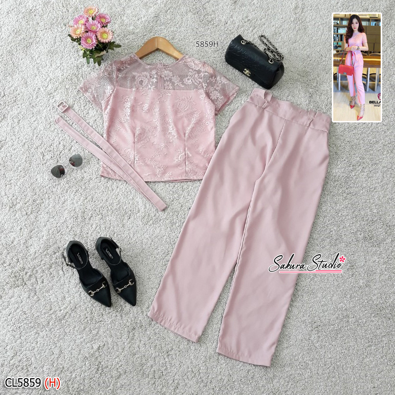 ชุดเซทเสื้อลูกไม้+กางเกงขายาว